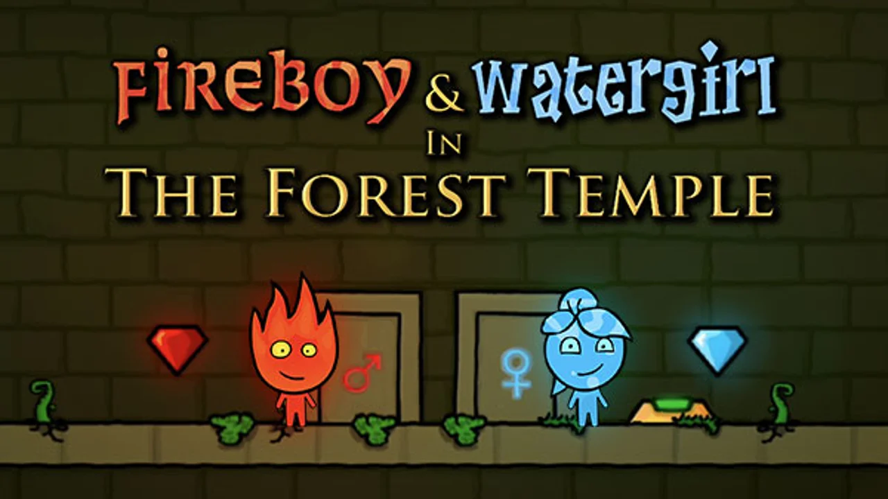 Fireboy and Watergirl in the Forest Temple cover from Coolmath Games