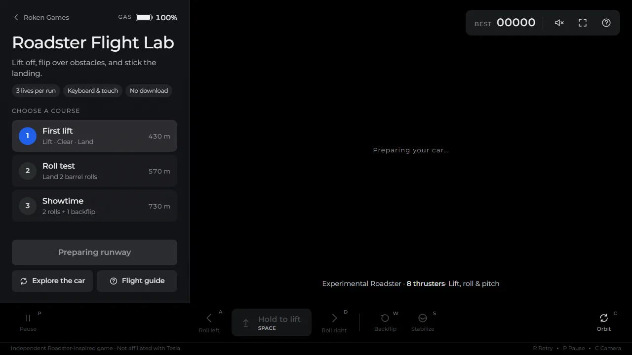 Roadster Flight Lab screenshot
